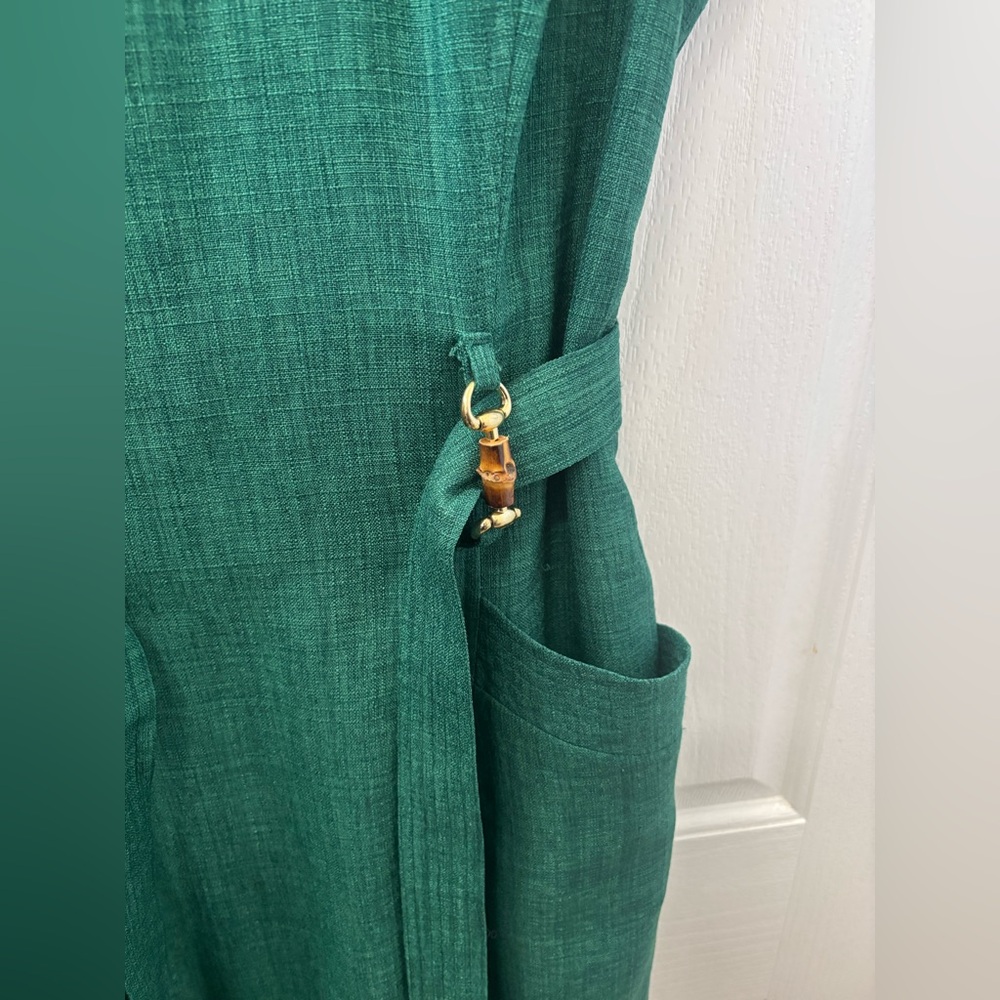 Ellen Tracy Elegant Green Sleeveless Belted Dress Size 10 - Picture 6 of 16